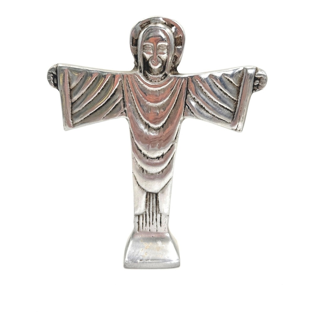 Handcrafted Mexico Aluminum Jesus Christ Cross Figure Folk Art Statue JC Export